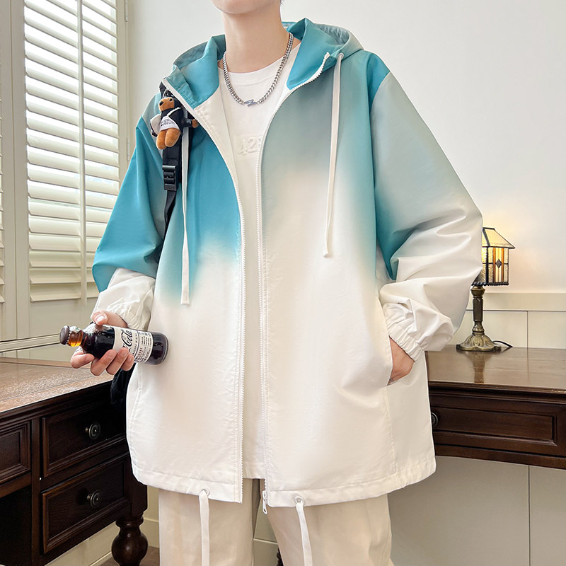 Tie-dye gradient hooded jacket autumn trendy street jacket