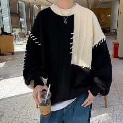 Contrast color Japanese patchwork sweater for boys autumn and winter loose design niche new sweater