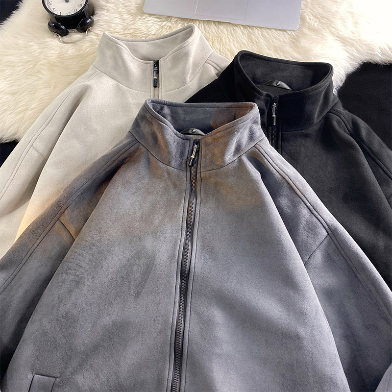 Suede jacket men's Japanese style loose off-shoulder retro cardigan top coat