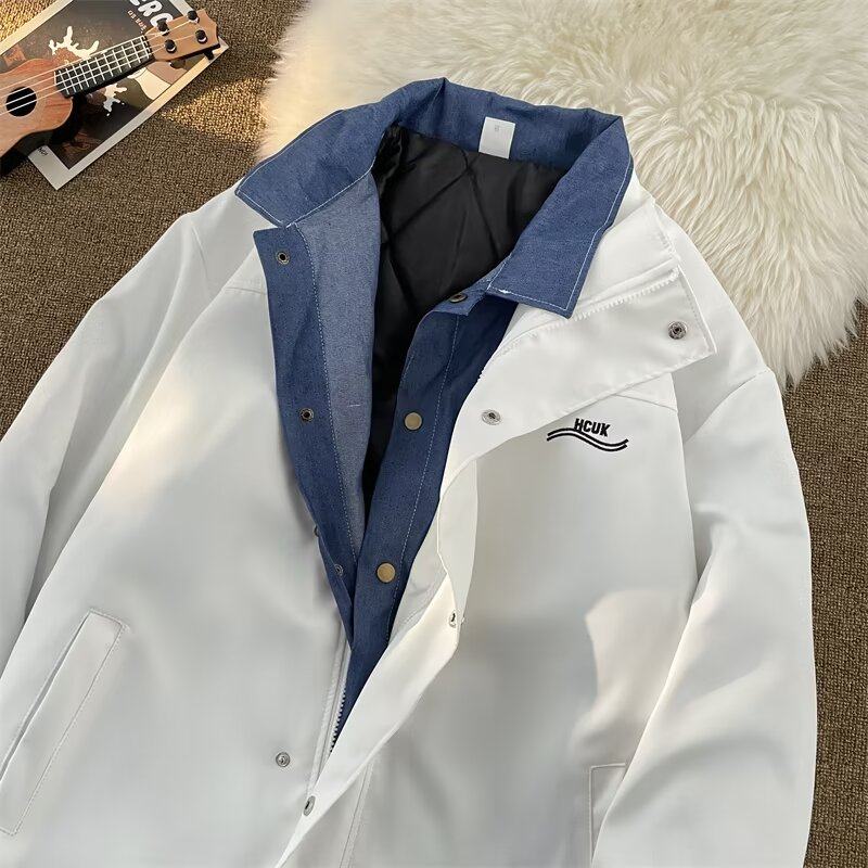 Cotton fake two-piece jacket men's loose Hong Kong style ins high street splicing assault casual jacket top