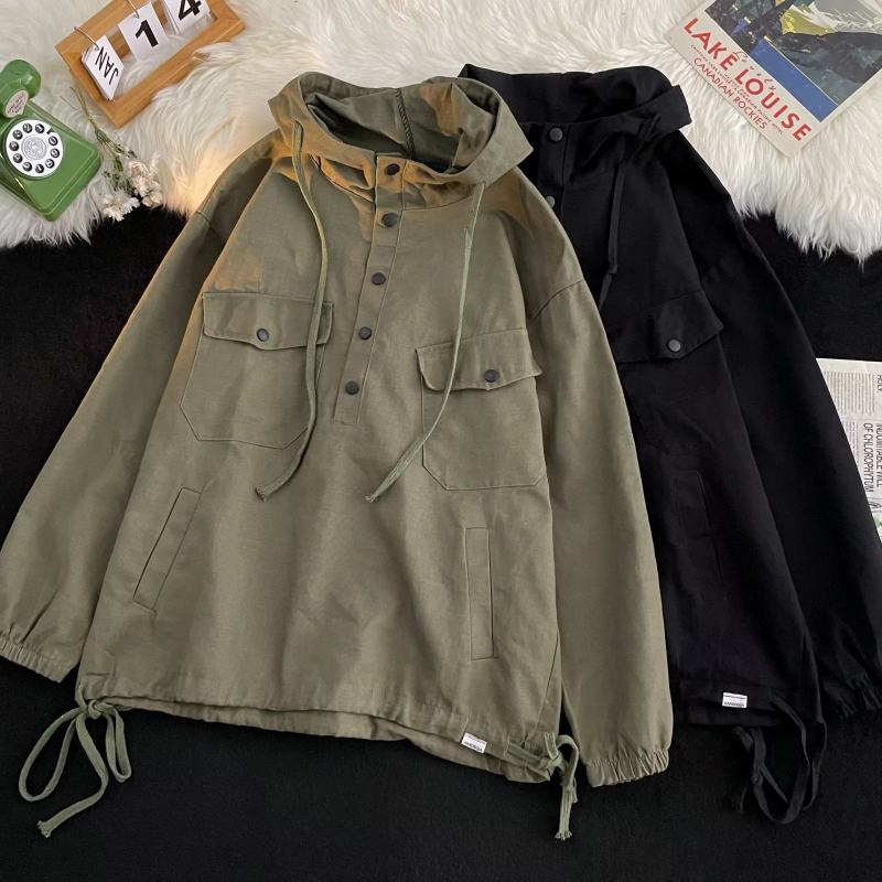 Spring and Autumn Army Green Workwear Jacket Men's Trendy Brand Functional Jacket Men's and Women's High Street Hooded Top