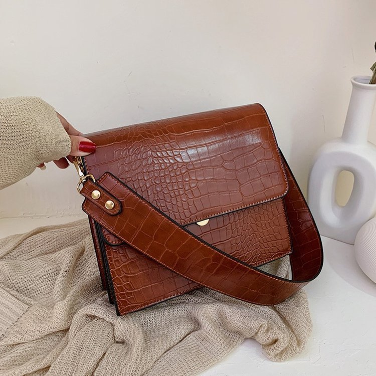 Autumn and winter new style wide shoulder strap bag women's new texture stone pattern single shoulder small square bag crossbody bag for women