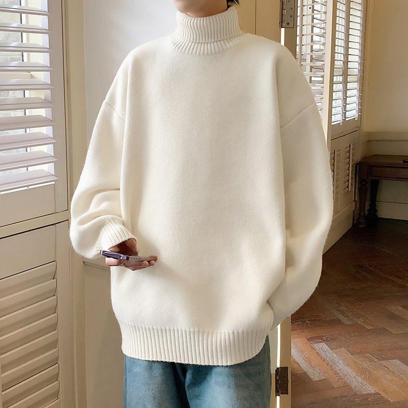 men's solid color turtleneck sweater base layer