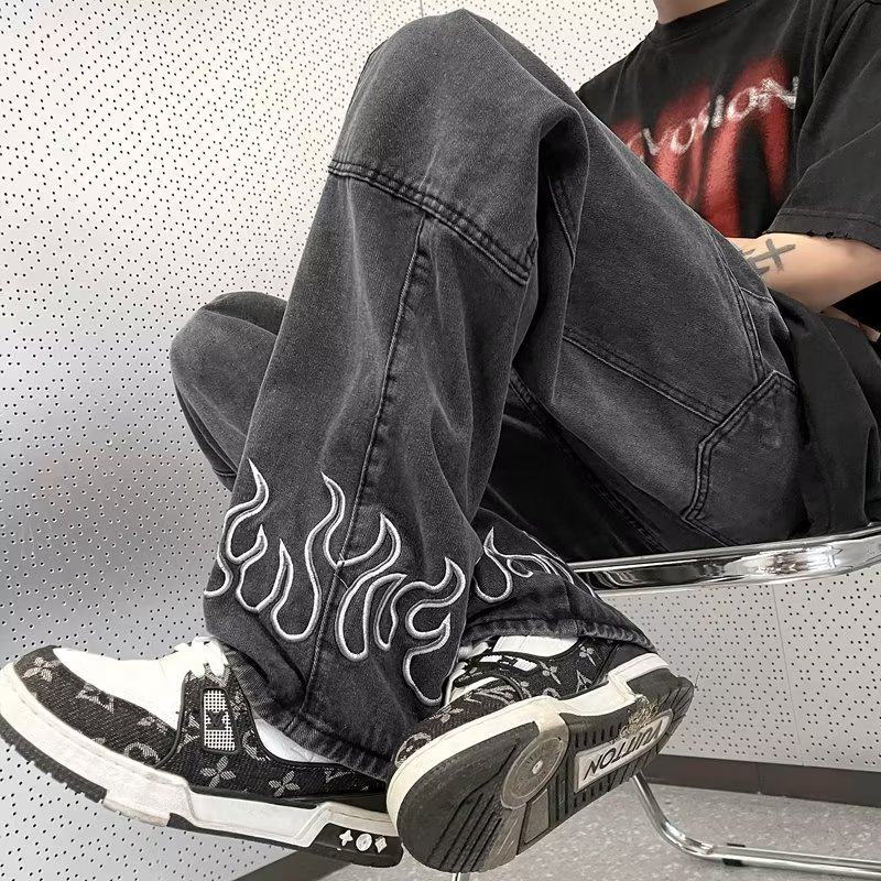 Youth popular ins men's straight washed jeans