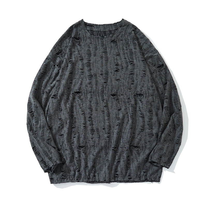 ins trend brand bottoming shirt loose top spring ripped long-sleeved T-shirt