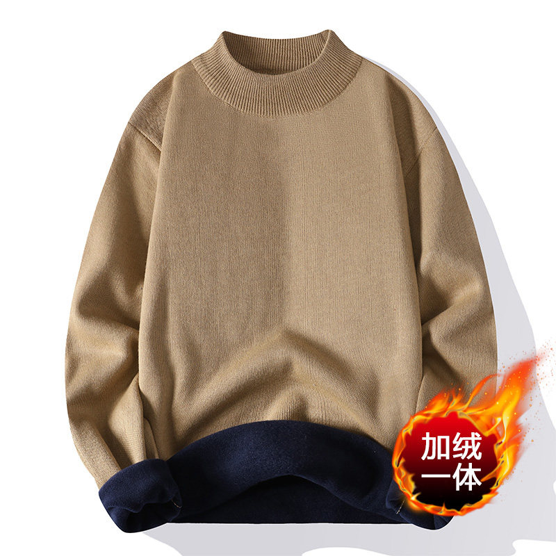 Men's new half turtleneck all-in-one velvet sweater, fashionable and handsome plus velvet