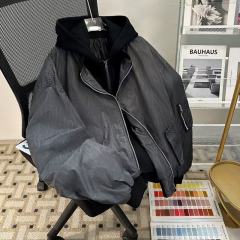 Autumn men's fake two-piece hooded jacket gradient color loose casual coat