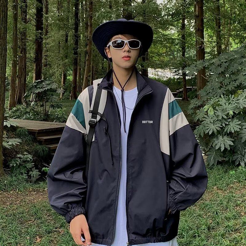 Japanese color-blocked jackets, autumn and winter outdoor windproof jackets, trendy brand loose couple work jackets