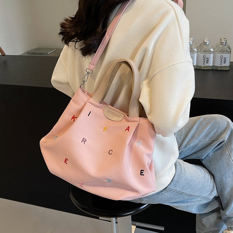 Tote bag for women 2024 spring and summer new large-capacity commuter bag canvas one-shoulder crossbody bag fashionable embroidered letters