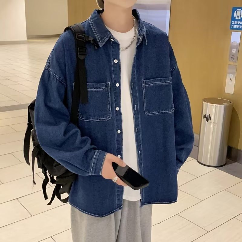 Japanese retro denim shirt long-sleeved men's design with loose and handsome inner denim jacket