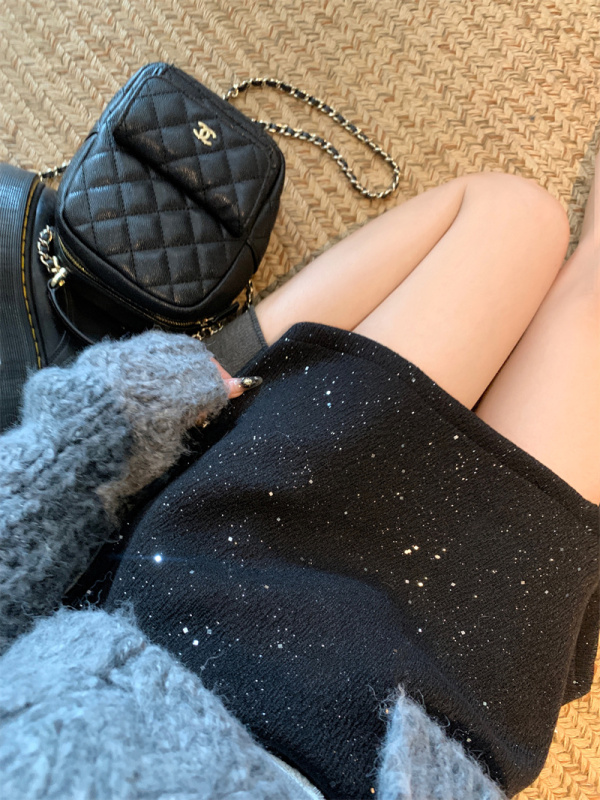 2024 Autumn and Winter Fashionable High-waisted Slim and High-Quality Fine Shiny Woolen Skirt and Short Skirt
