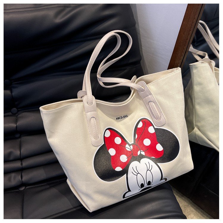 Canvas bag for women, large capacity, new cartoon cute hand-held shopping bag, shoulder bag, student class tote bag