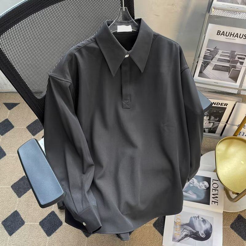 Autumn trendy casual long-sleeved inner drape shirt Korean style loose and handsome polo shirt for men