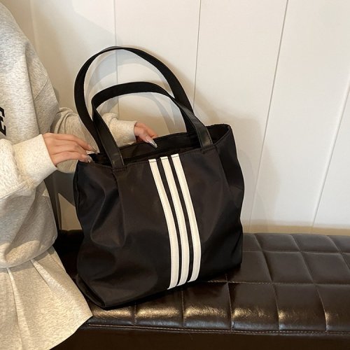 Autumn new Korean style striped shoulder bag nylon women's bag fashionable large capacity handbag commuting versatile tote bag