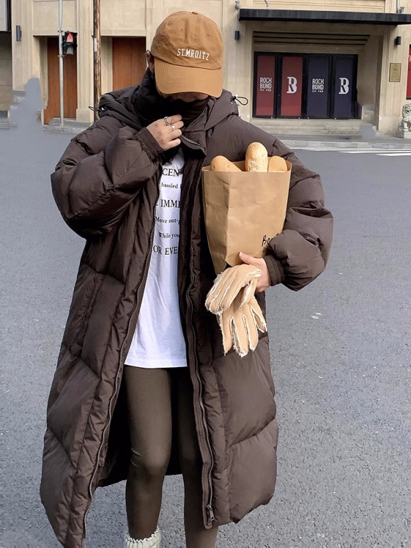 Croissant 2024 New Down Jacket Women's Long Over-the-Knee White Duck Down Thick Winter Loose Warm Jacket