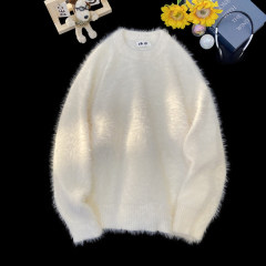 Blanket Hong Kong style autumn and winter mink fashion loose casual solid color crew neck sweater