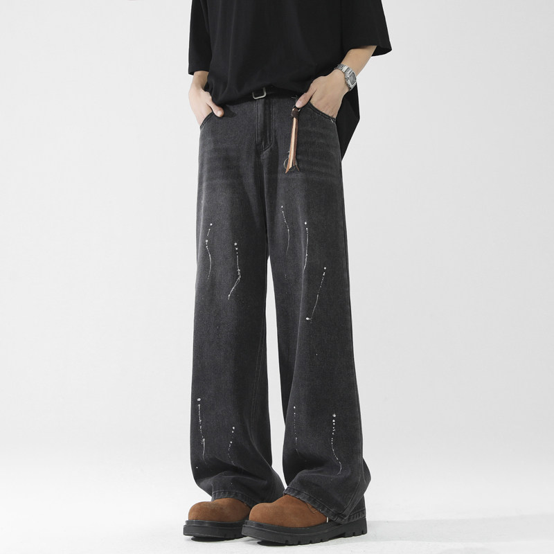 Splash-ink style starry sky American retro wide-leg high street trendy brand loose skin-friendly straight pants