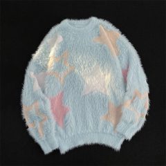 Soft waxy star embroidered plush sweater for men and women in winter lazy style thickened mink velvet sweater