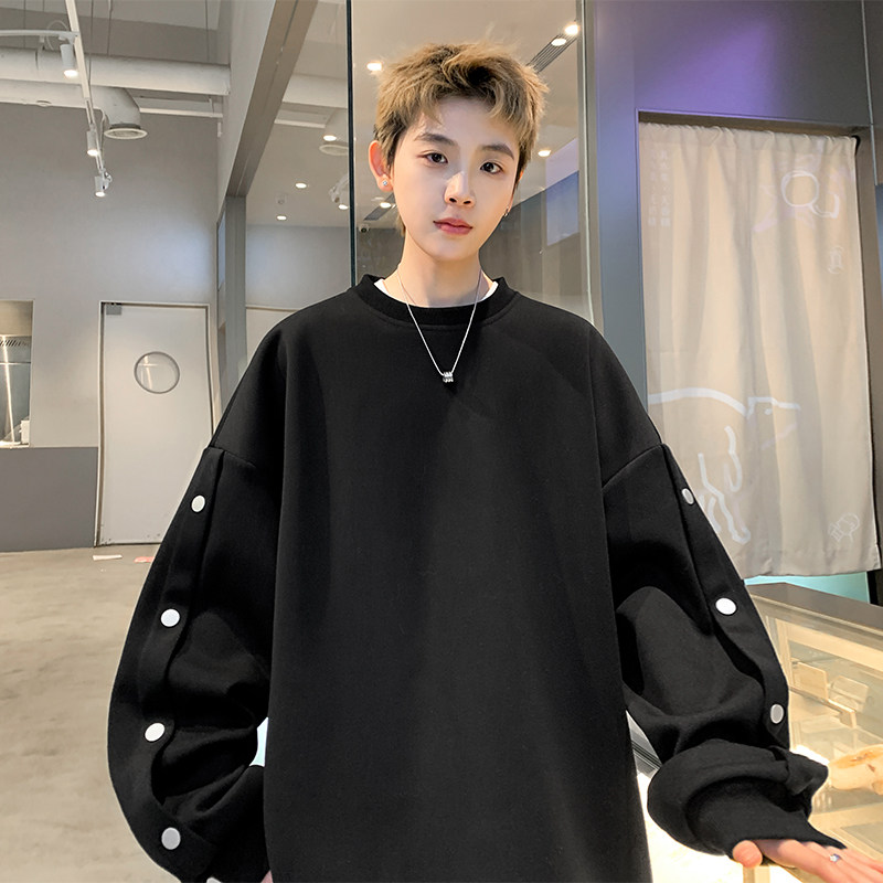 New autumn style Hong Kong style outdoor large size buttoned round neck sweatshirt