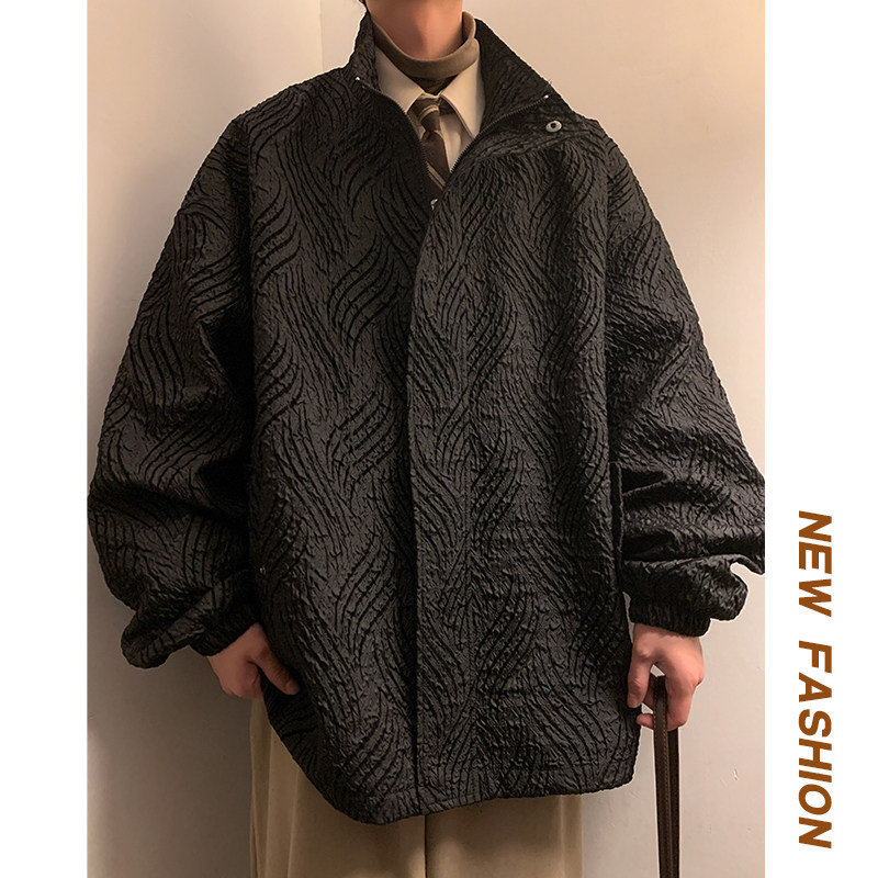 Spring and New Hong Kong style high-end wrinkled striped lapel jacket for men large size jacket
