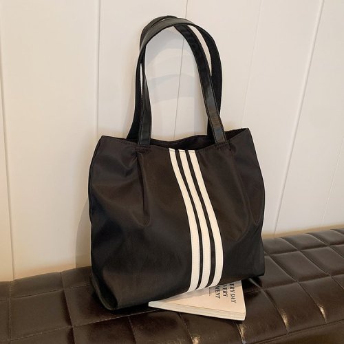 Autumn new Korean style striped shoulder bag nylon women's bag fashionable large capacity handbag commuting versatile tote bag