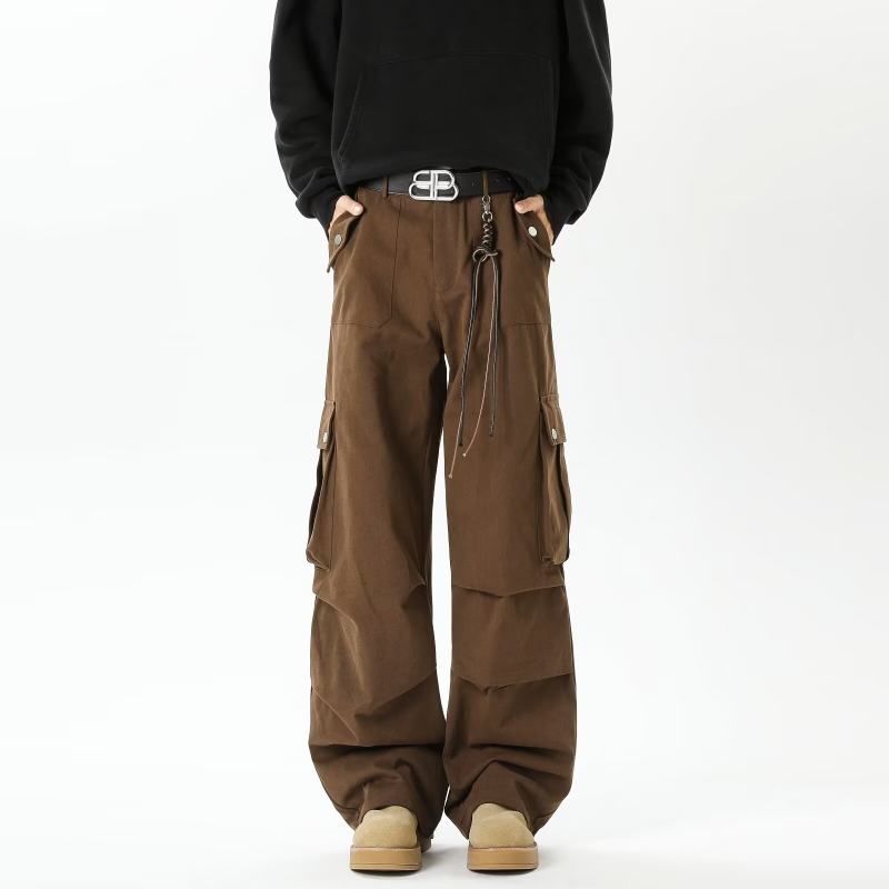 Autumn American retro solid color overalls men's wasteland style loose straight versatile casual long pants