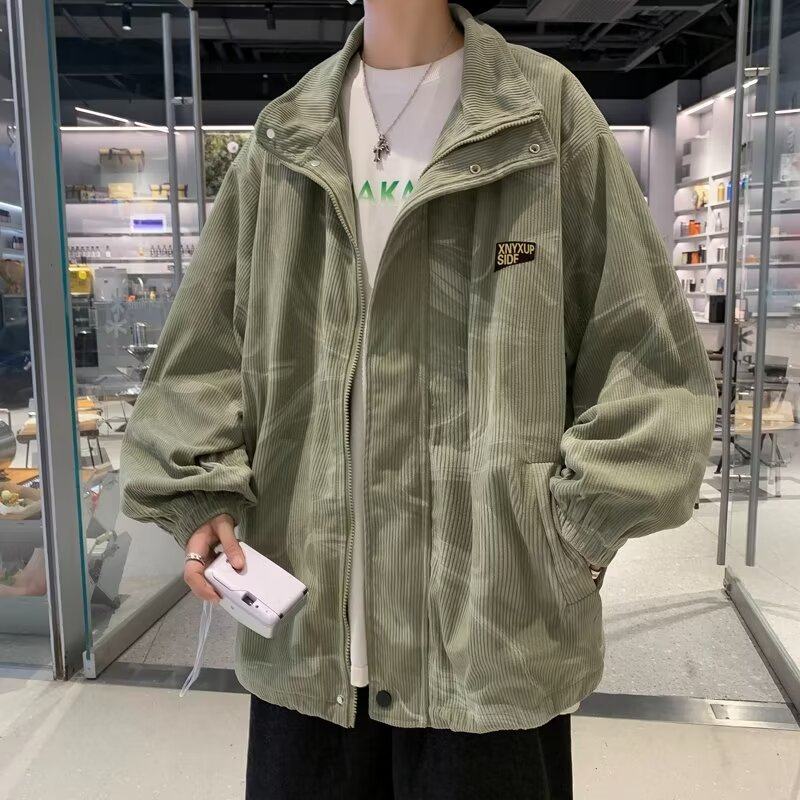 Corduroy jacket men's Korean style trendy color matching high street handsome spring ins loose jacket