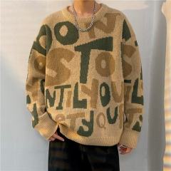Spring and autumn new style lazy style letter sweater for men American high street loose high-end knitwear for boys