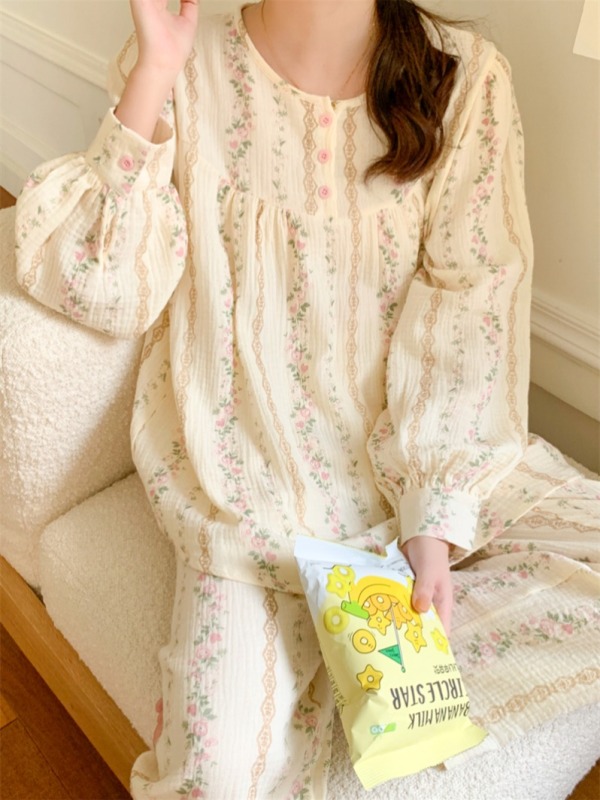New pajamas for women, Korean-style gentle color suits, simple and comfortable nightgown, home wear, hair tie