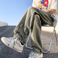 American street pants men's niche design retro vintage straight embroidered jeans