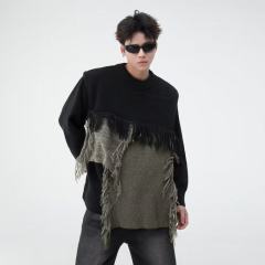 Personalized tassel autumn and winter knitted sweaters for men with contrasting color sweatshirts, lazy and fashionable design