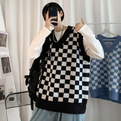 Men's plaid sweater vest knitted sweater pullover men's plaid sweater trendy male literary young student