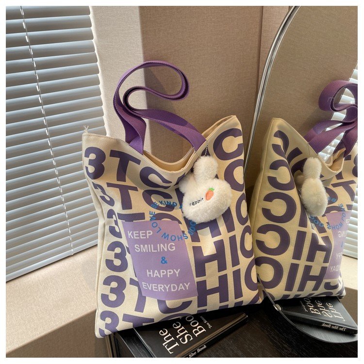 Canvas bag women's spring large-capacity bag 2024 new trendy Korean fashion handbag book shoulder tote bag