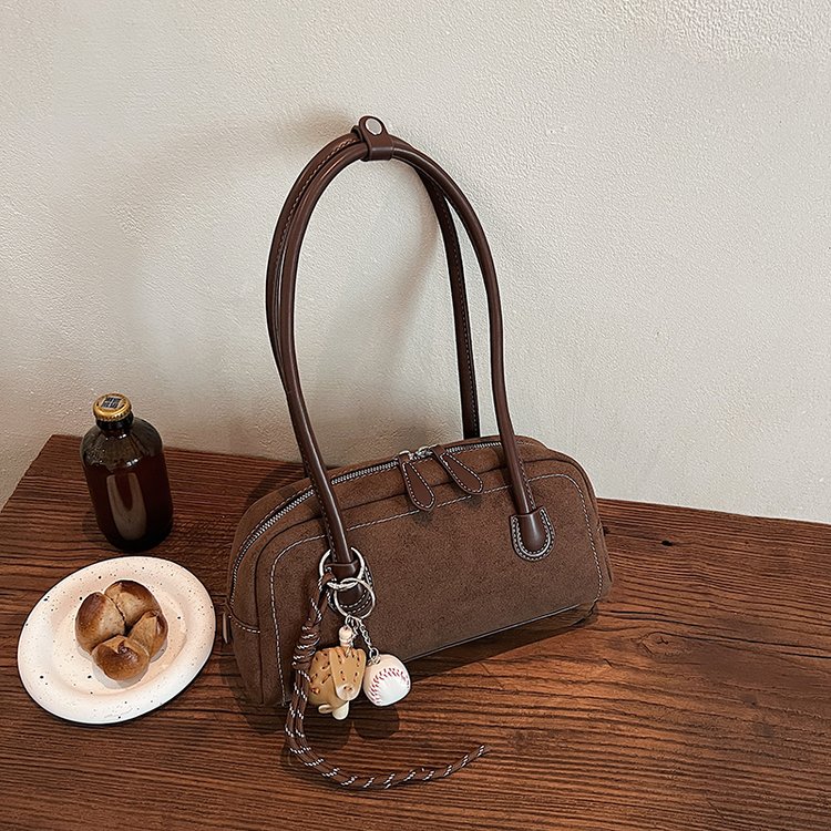 Autumn and winter suede large-capacity commuter bag hand bag women's high-end niche fashion stitching plush handbag