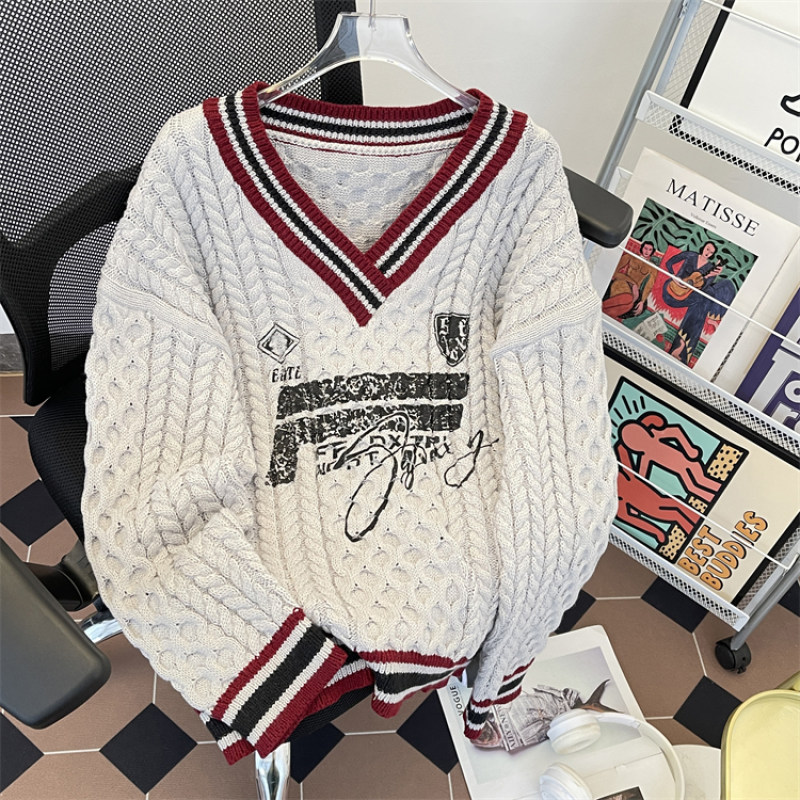 Trendy street brand color-blocked sweaters, new fall and winter styles for men and women, casual versatile sweaters for couples
