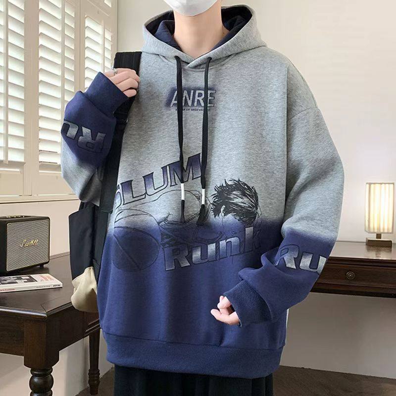 Internet picture College style sunshine boy trendy printed gradient loose hooded sweatshirt