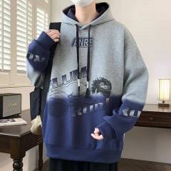 Internet picture College style sunshine boy trendy printed gradient loose hooded sweatshirt