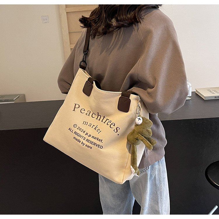 2024 Shoulder Bag New Fashion Retro Letter Commuting Large Capacity Student Canvas One Shoulder Messenger Tote Bag