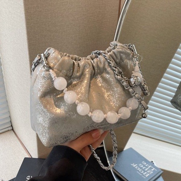 Pleated Cloud Bag Chinese Beaded 2024 Summer New Chain Women's Bag Shoulder Bag Small Fragrant Style Crossbody Handbag
