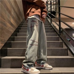 Hong Kong style trendy loose personality versatile jeans men's American high street straight casual pants