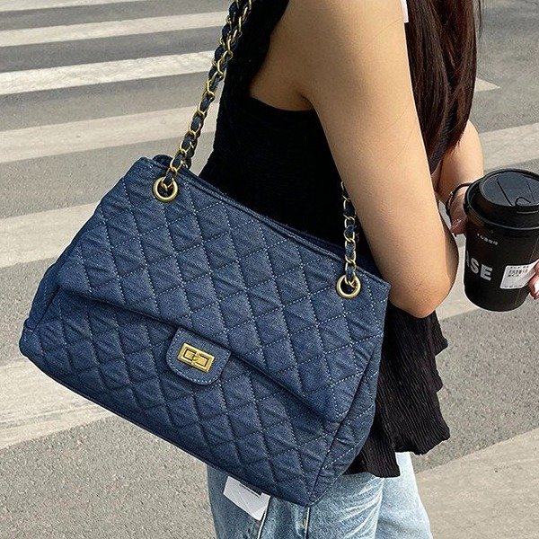 2024 new denim hobo bag small fragrant style rhombus chain bag high-end large-capacity crossbody shoulder bag for women
