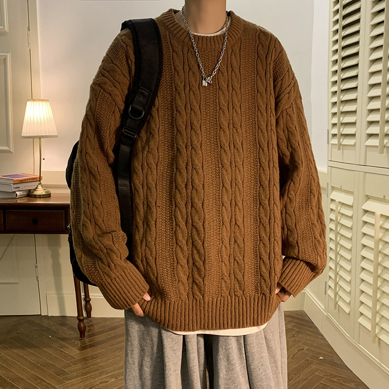 Autumn and winter men's pullover knitted sweater striped twist sweater for men