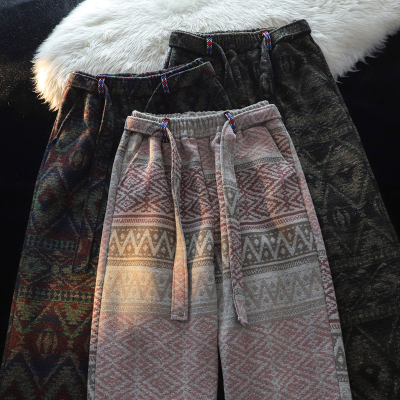 American retro new Chinese style ethnic style jacquard woolen casual pants