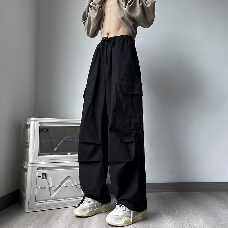 Japanese oversize loose straight cargo trousers American vibe functional assault pants for men