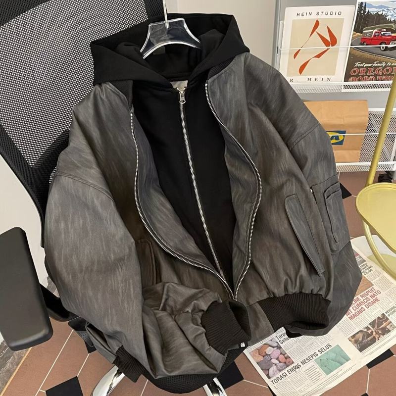 American hooded cardigan jacket spring and autumn trendy handsome versatile loose top jacket