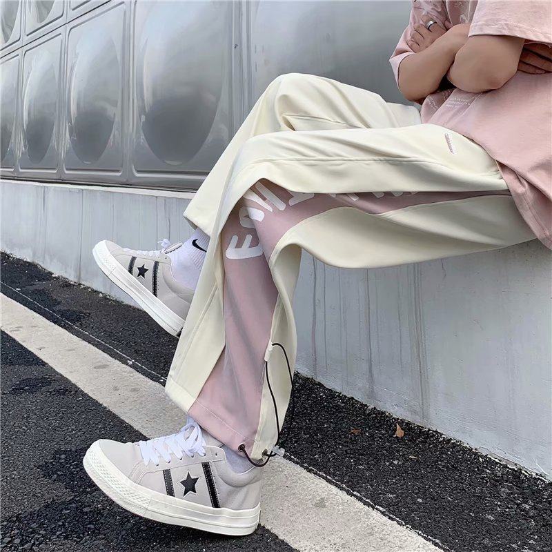 Korean style loose and versatile casual sports pants Hong Kong style ins trendy brand drawstring ankle splicing