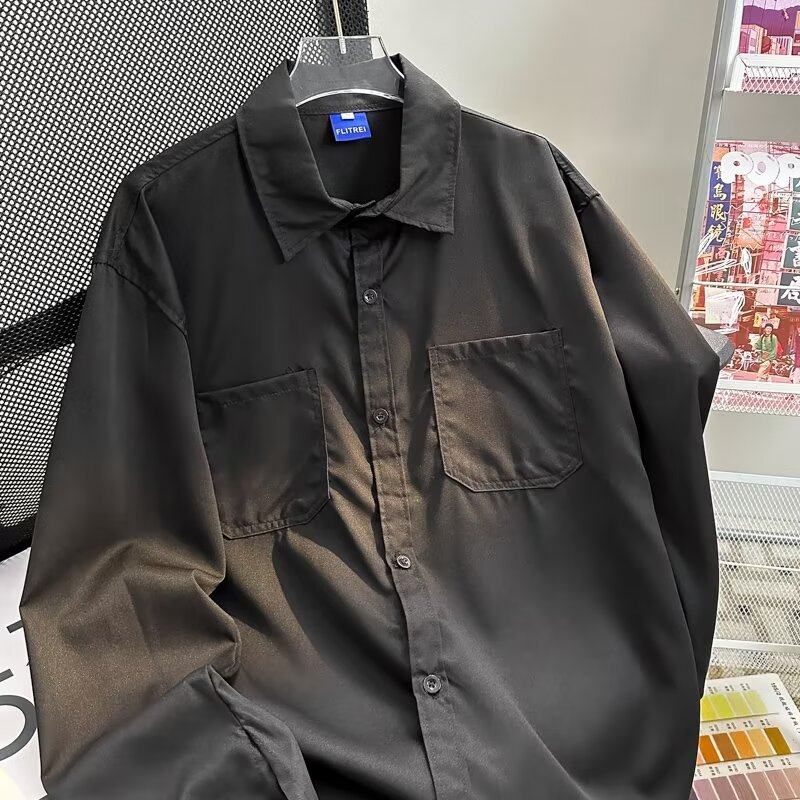 Spring and Autumn Hong Kong style long-sleeved shirt men's casual trendy brand Japanese retro washed cotton high-end versatile jacket
