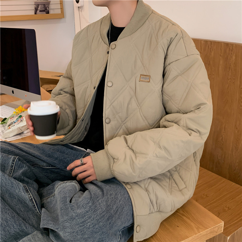 Retro winter baseball collar ins diamond pattern couple thickened cotton clothing trendy brand cotton clothing