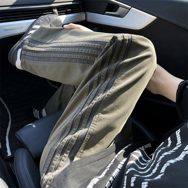 Workwear casual pants men's sports striped straight sweatpants striped pants repay the favor god pants