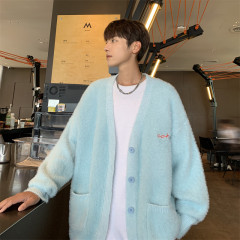 American retro multi-color pure long mink fur soft waxy cardigan embroidered sweater jacket sweater